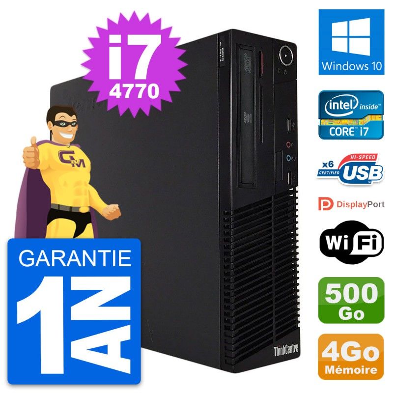 Lenovo ThinkCentre M73 SFF Desktop Computer - Intel i7-4770, 4GB RAM, 500GB HDD, Windows 10, WiFi