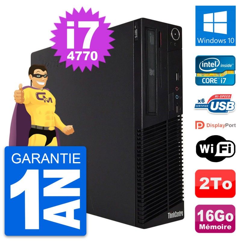 Lenovo ThinkCentre M73 SFF Desktop Computer - Intel i7-4770, 16GB RAM, 2TB HDD, Windows 10, WiFi