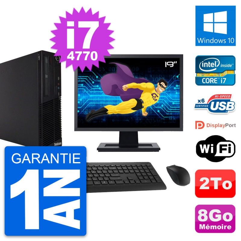Lenovo M73 SFF Desktop Computer, 19" Screen, Intel i7-4770, 8GB RAM, 2TB HDD, Windows 10, WiFi