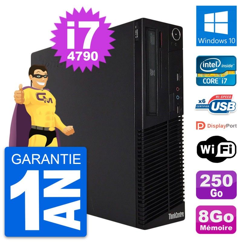 Lenovo ThinkCentre M73 SFF Desktop PC - Intel i7-4790, 8GB RAM, 250GB SSD, Windows 10, WiFi