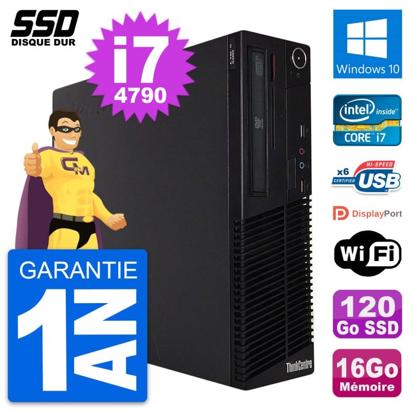 Lenovo ThinkCentre M73 SFF Desktop PC - Intel i7-4790, 16GB RAM, 120GB SSD, Windows 10, Wifi