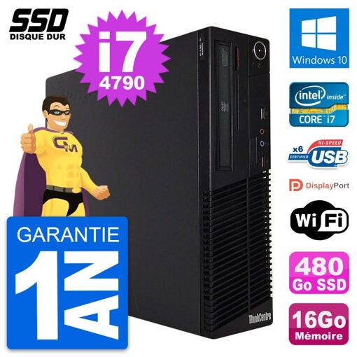 Lenovo ThinkCentre M73 SFF Desktop PC - Intel i7-4790, 16GB RAM, 480GB SSD, Windows 10, WiFi