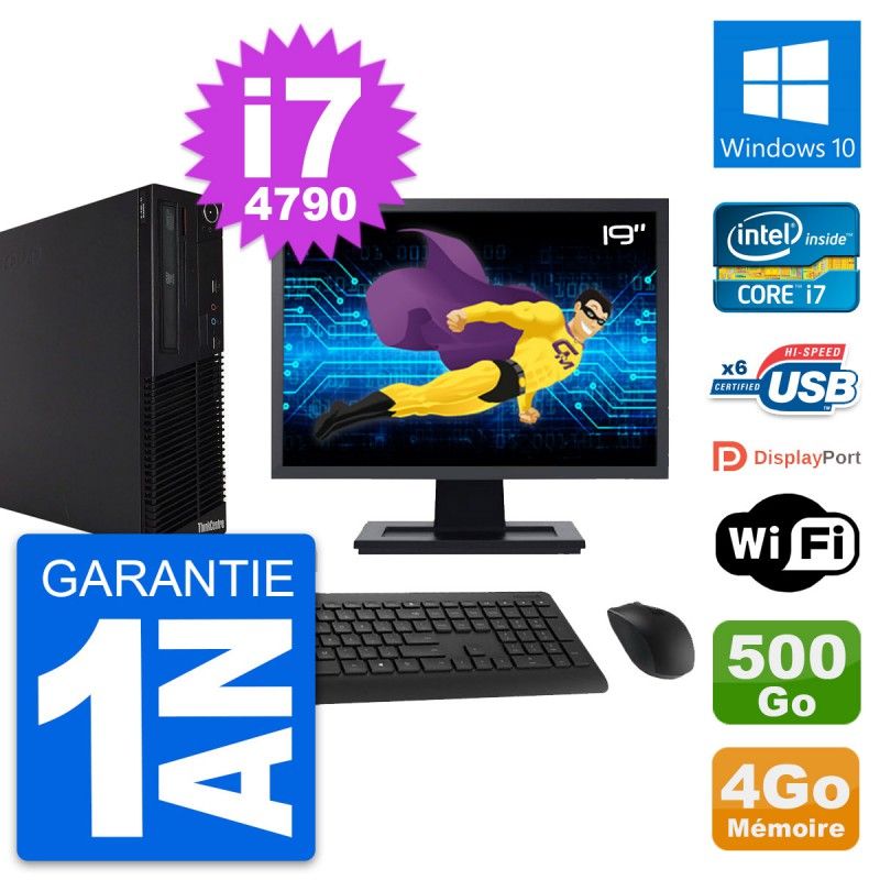 Lenovo M73 SFF Desktop Computer | 19" Screen | Intel i7-4790 | 4GB RAM | 500GB HDD