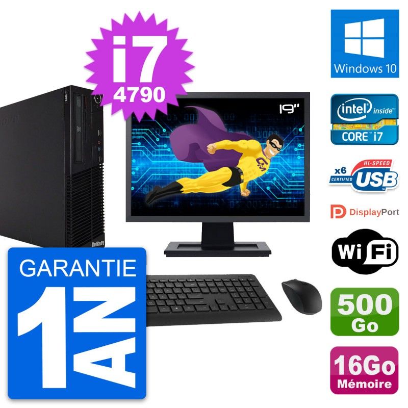 Lenovo M73 SFF Desktop Computer, 19" Screen, Intel i7-4790, 16GB RAM, 500GB HDD, Windows 10, WiFi