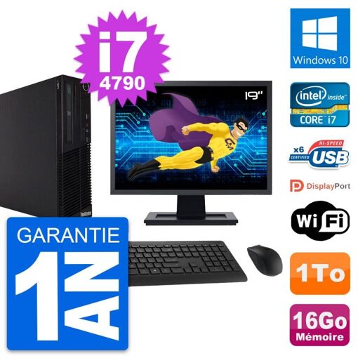 Lenovo M73 SFF Desktop Computer, 19" Screen, Intel i7-4790, 16GB RAM, 1TB HDD, Windows 10, WiFi