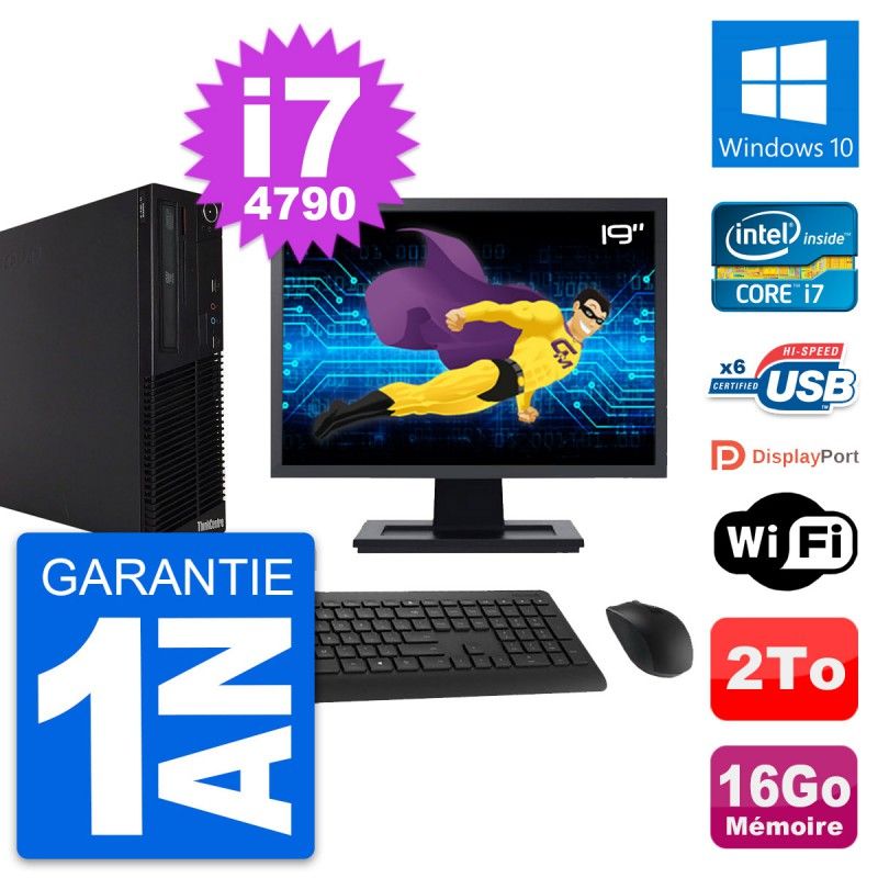 Lenovo M73 SFF Desktop Computer - 19" Screen, Intel i7-4790, 16GB RAM, 2TB HDD, Windows 10, WiFi
