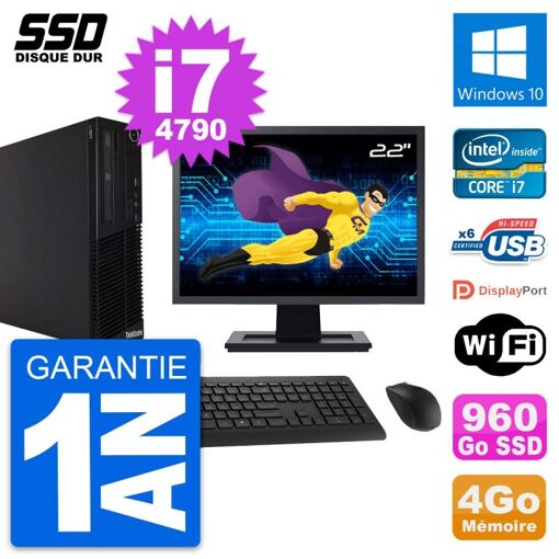 Computadora de escritorio Lenovo M73 SFF, Pantalla de 22', Procesador Intel i7-4790, 4GB de RAM, 960GB SSD, Windows 10, WiFi