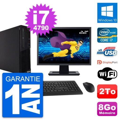 Lenovo M73 SFF Desktop Computer - 22" Screen, Intel i7-4790, 8GB RAM, 2TB HDD, Windows 10, WiFi