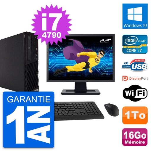 Lenovo M73 SFF Desktop Computer - 22" Screen, Intel i7-4790, 16GB RAM, 1TB HDD, Windows 10, WiFi
