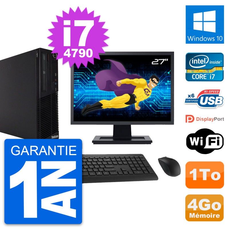 Lenovo M73 SFF Desktop Computer - 27" Screen, Intel i7-4790, 4GB RAM, 1TB HDD, Windows 10, WiFi