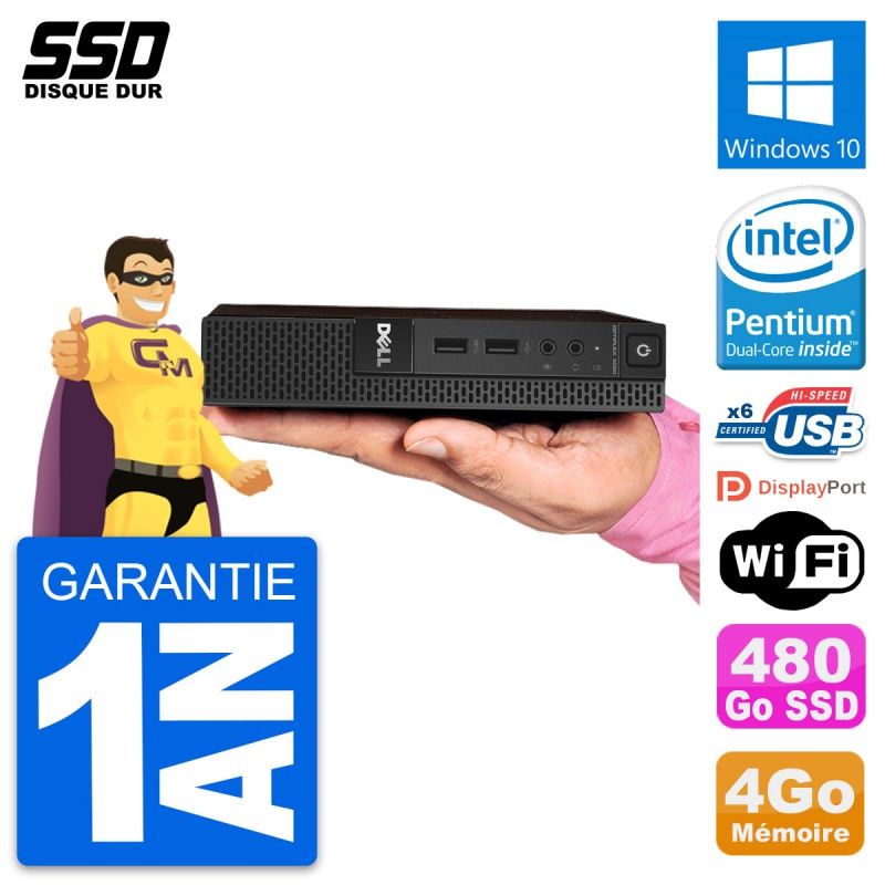 Dell Ultra Mini PC 3020 Micro USFF with Intel Pentium G3250T, 4GB RAM, 480GB SSD, Windows 10, Wi-Fi