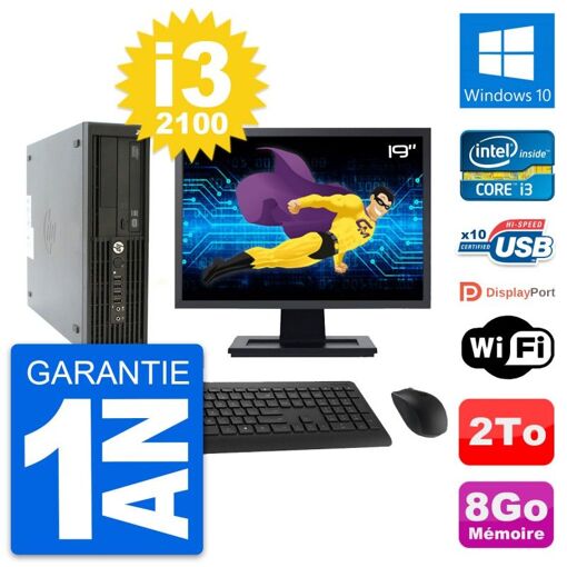 HP Z210 SFF Desktop Computer - 19" Screen, Intel Core i3-2100, 8GB RAM, 2TB HDD, Windows 10, WiFi
