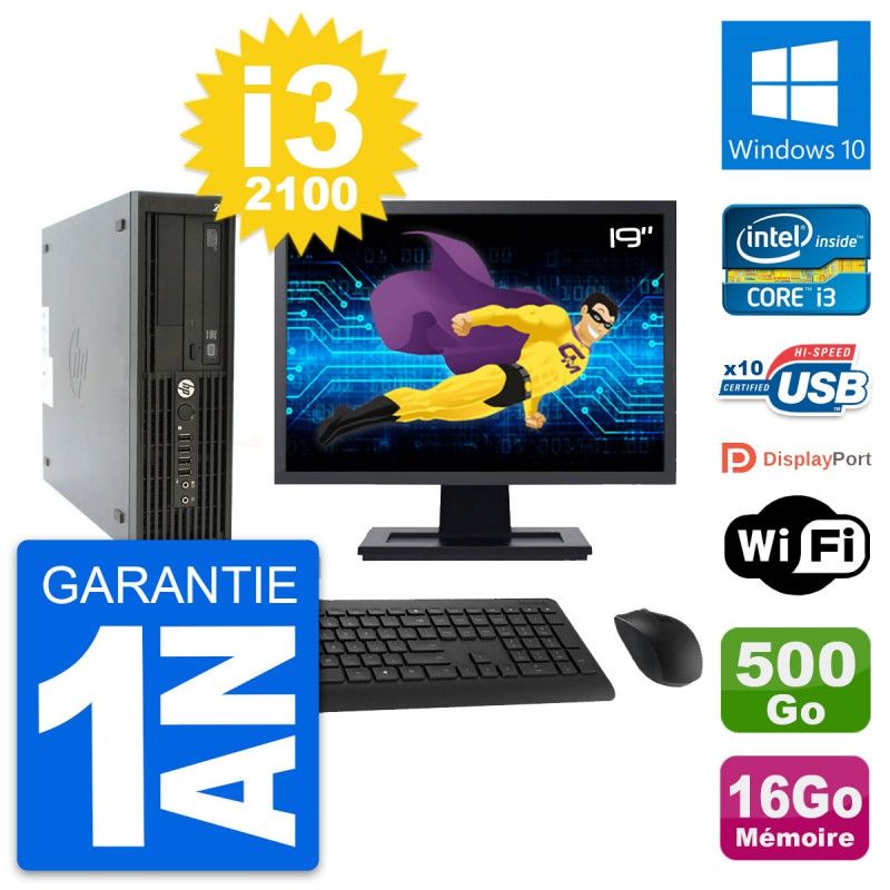 HP Z210 SFF Desktop Computer - 19" Screen, Intel i3-2100, 16GB RAM, 500GB HDD, Windows 10, WiFi