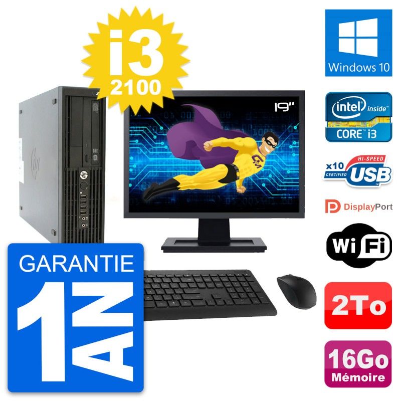 HP Z210 SFF Desktop Computer - 19" Screen, Intel Core i3-2100, 16GB RAM, 2TB HDD, Windows 10, WiFi