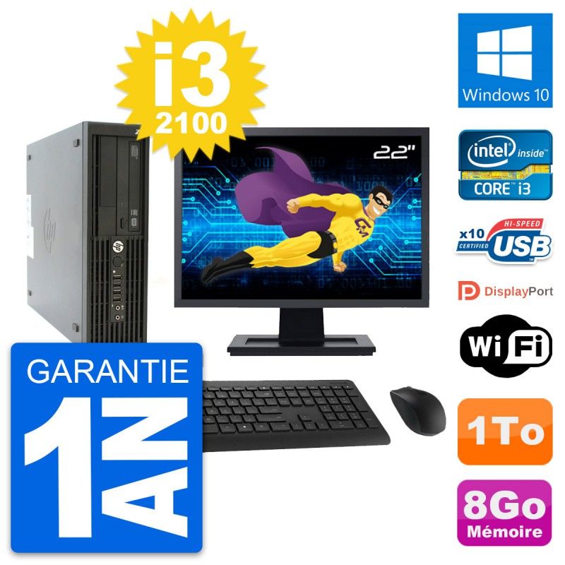 HP Z210 SFF Desktop Computer - 22" Screen, Intel Core i3-2100, 8GB RAM, 1TB HDD, Windows 10, WiFi