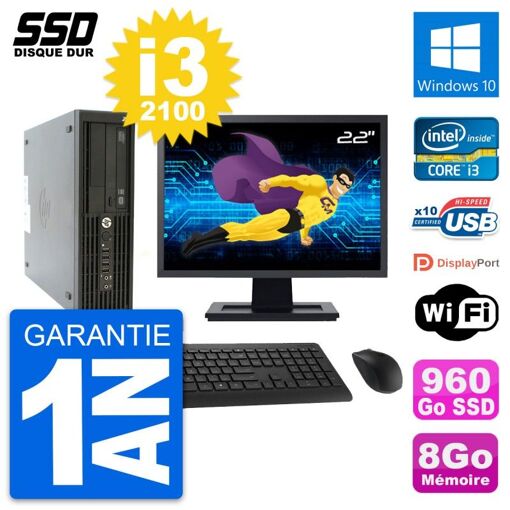 HP Z210 SFF Desktop Computer | 22" Screen | Intel Core i3-2100 | 8GB RAM | 960GB SSD | Windows 10 | WiFi
