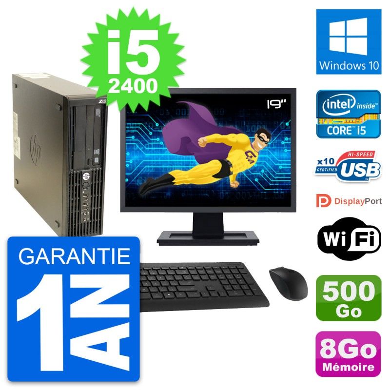HP Z210 SFF Desktop Computer | 19" Screen | Intel i5-2400 | 8GB RAM | 500GB HDD | Windows 10 | WiFi