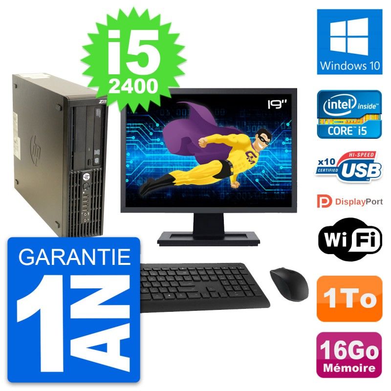 HP Z210 SFF Desktop Computer - 19" Screen, Intel Core i5-2400, 16GB RAM, 1TB HDD, Windows 10, WiFi