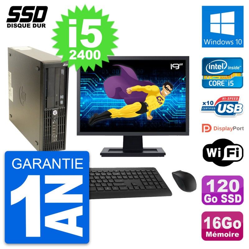 HP Z210 SFF Desktop Computer - 19" Screen, Intel Core i5-2400, 16GB RAM, 120GB SSD, Windows 10, WiFi