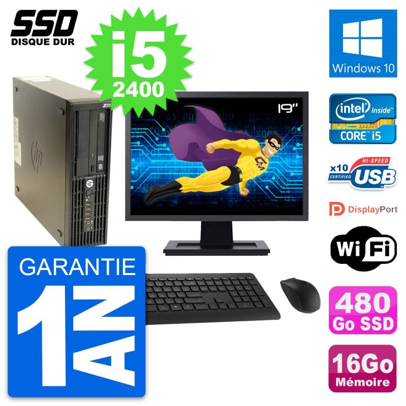 HP Z210 SFF Desktop Computer | 19" Screen | Intel Core i5-2400 | 16GB RAM | 480GB SSD | Windows 10 | WiFi