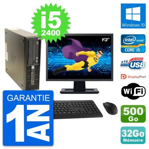HP Z210 SFF Desktop PC - 19" Screen, Intel i5-2400, 32GB RAM, 500GB HDD, Windows 10, WiFi