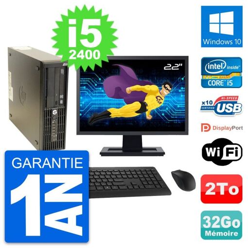 HP Z210 SFF Desktop Computer - 22" Screen, Intel Core i5-2400, 32GB RAM, 2TB HDD, Windows 10, WiFi