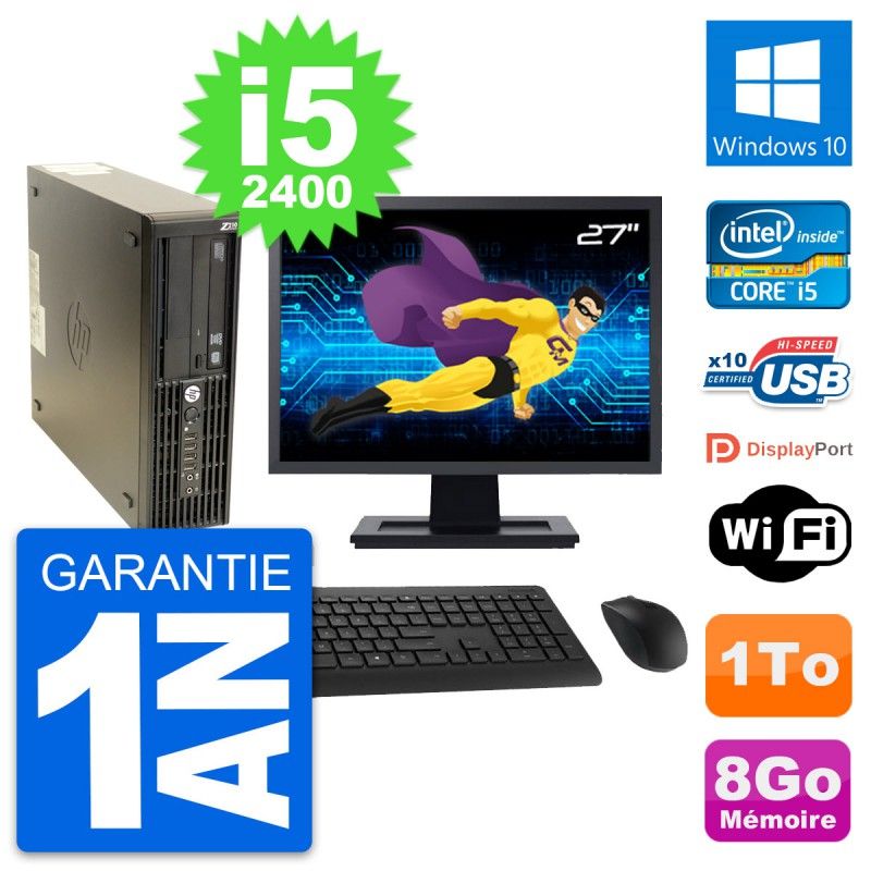 HP Z210 SFF Desktop Computer - 27" Screen, Intel Core i5-2400, 8GB RAM, 1TB HDD, Windows 10, WiFi
