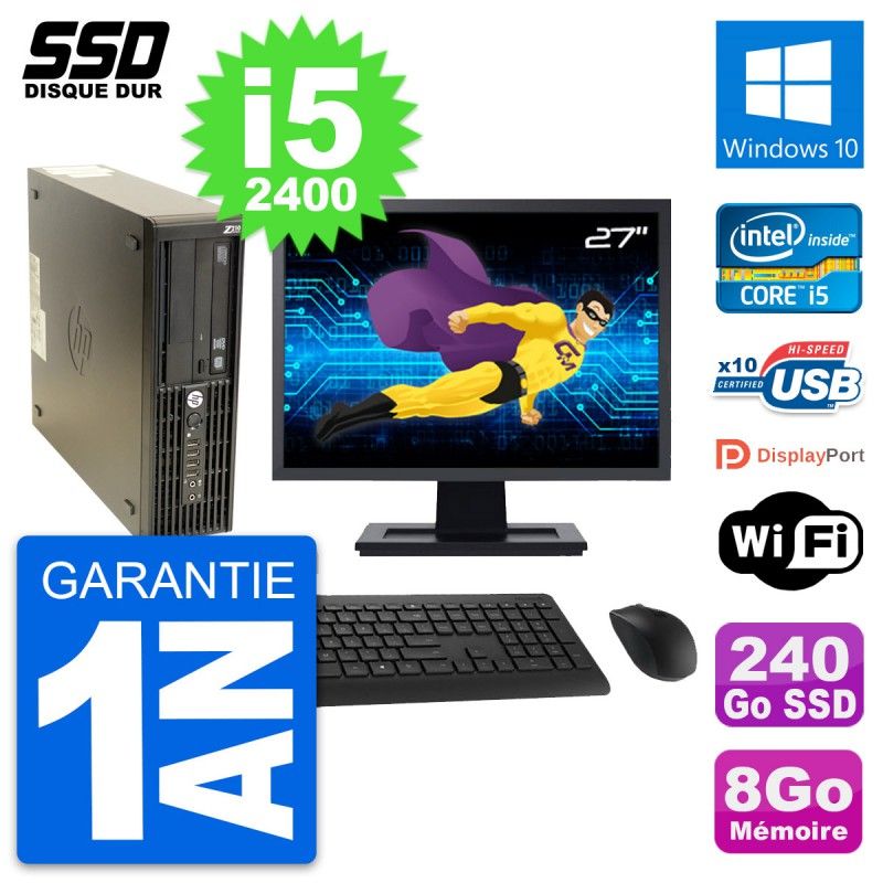 HP Z210 SFF Workstation PC - 27" Screen, Intel Core i5-2400, 8GB RAM, 240GB SSD, Windows 10, WiFi