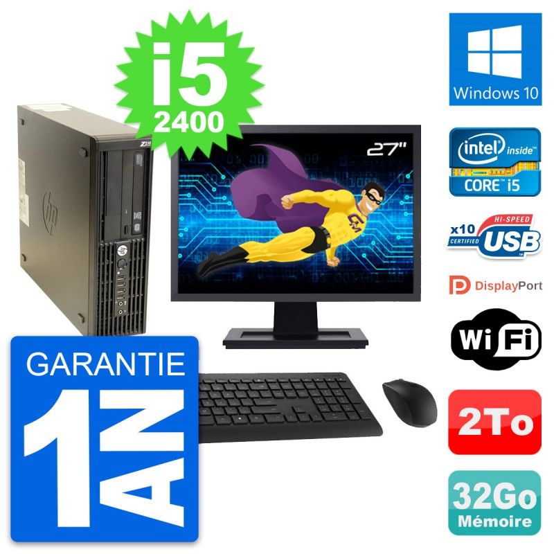 HP Z210 SFF Desktop Computer - 27" Screen, Intel Core i5-2400, 32GB RAM, 2TB HDD, Windows 10, WiFi