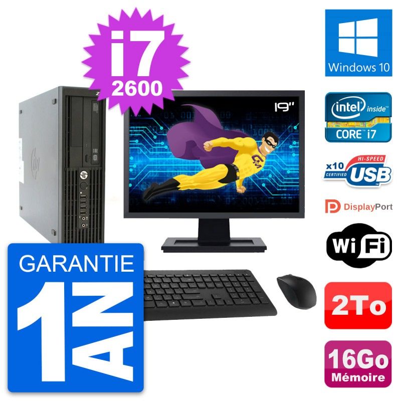 HP Z210 SFF Desktop Computer, 19" Screen, Intel Core i7-2600, 16GB RAM, 2TB HDD, Windows 10, WiFi