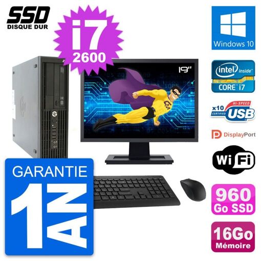 HP Z210 SFF Desktop PC - 19" Screen, Intel Core i7-2600, 16GB RAM, 960GB SSD, Windows 10, WiFi