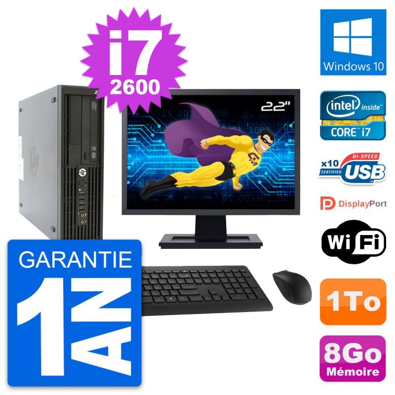 HP Z210 SFF Desktop Computer - 22" Screen, Intel Core i7-2600, 8GB RAM, 1TB HDD, Windows 10, WiFi
