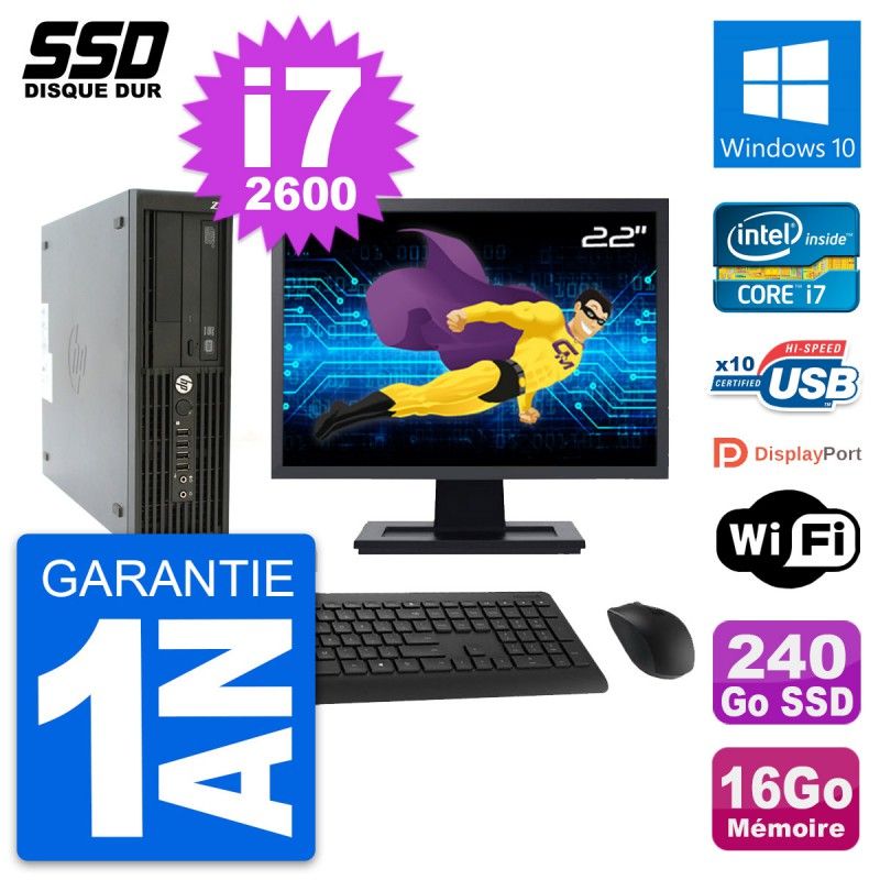 HP Z210 SFF Desktop Computer | 22" Screen | Intel Core i7-2600 | 16GB RAM | 240GB SSD | Windows 10