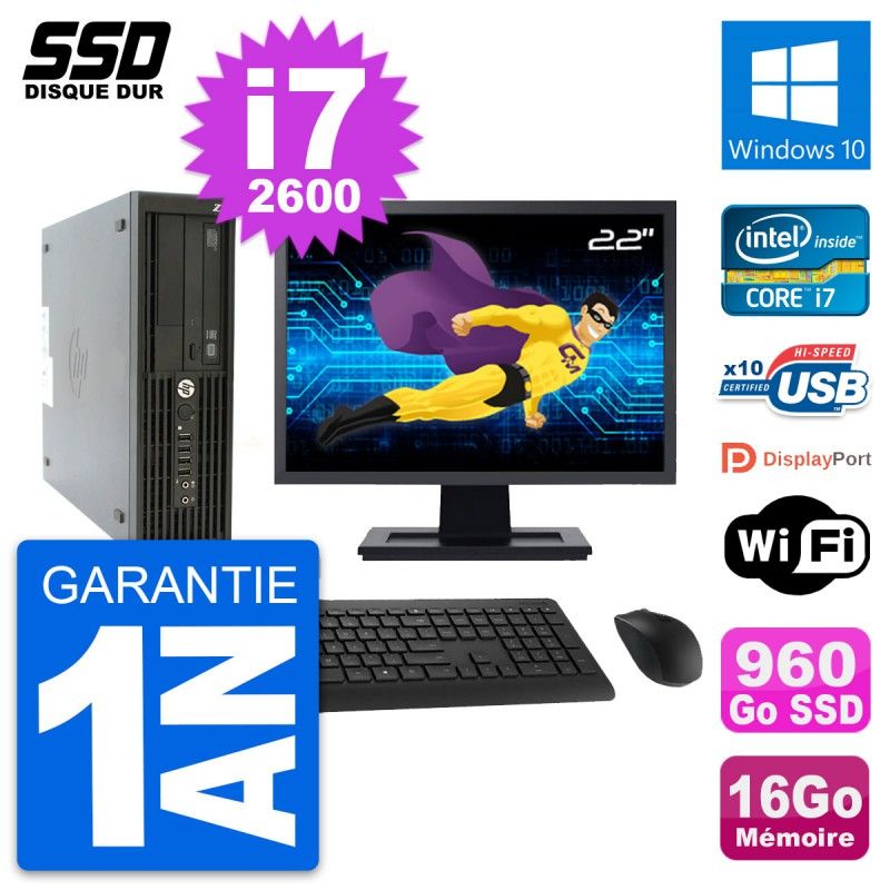 HP Z210 SFF Desktop Computer - 22" Screen, Intel Core i7-2600, 16GB RAM, 960GB SSD, Windows 10, WiFi