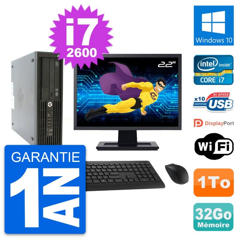 HP Z210 SFF Desktop Computer, 22" Screen, Intel Core i7-2600, 32GB RAM, 1TB HDD, Windows 10, WiFi