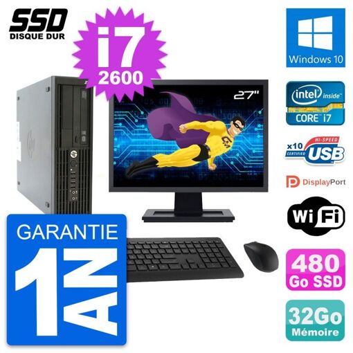 HP Z210 SFF Desktop Computer - 27" Screen, Intel Core i7-2600, 32GB RAM, 480GB SSD, Windows 10, WiFi