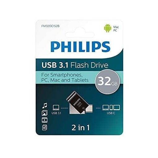 Philips 2-in-1 USB-C Drive 32GB Black OTG + USB 3.1