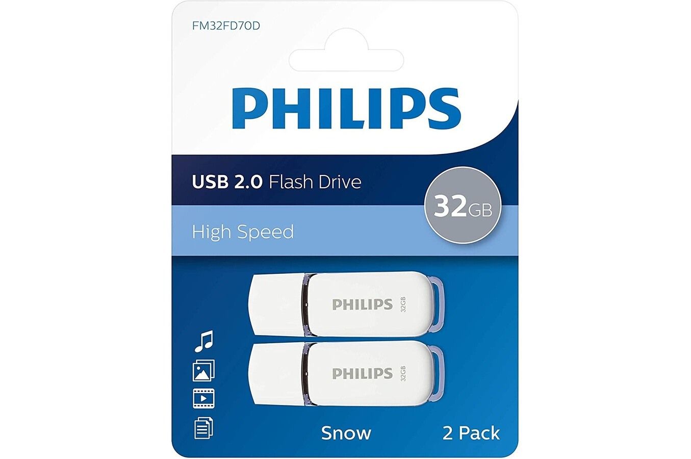 Lot de 2 Philips 32 Go USB 2.0 Édition Neige Gris