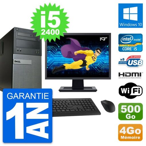 Dell Optiplex 390 MT Desktop PC - 19" Screen, i5-2400, 4GB RAM, 500GB HDD, HDMI, WiFi, Windows 10