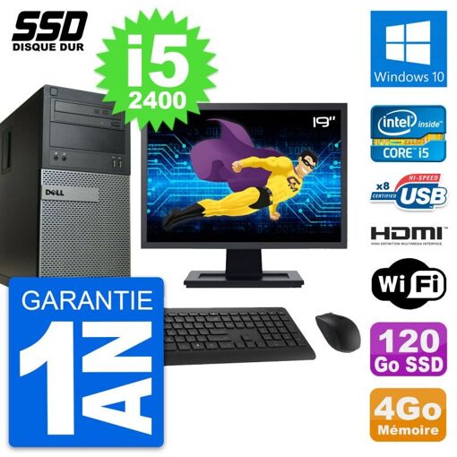 Dell Optiplex 390 MT Desktop Computer, 19" Screen, i5-2400, 4GB RAM, 120GB SSD, HDMI, Windows 10, Wifi