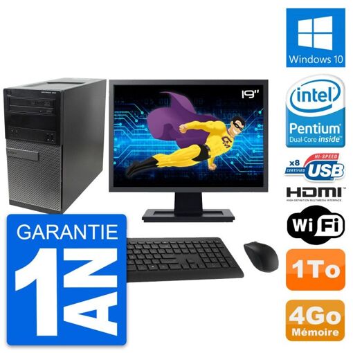 Dell Optiplex 390 MT Desktop PC - 19" Screen, Intel Pentium G630, 4GB RAM, 1TB HDD, HDMI, WiFi, Windows 10