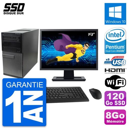 PC de escritorio Dell Optiplex 390 MT - Pantalla de 19', Procesador Intel G630, 8 GB de RAM, 120 GB SSD, HDMI, Windows 10, Wifi