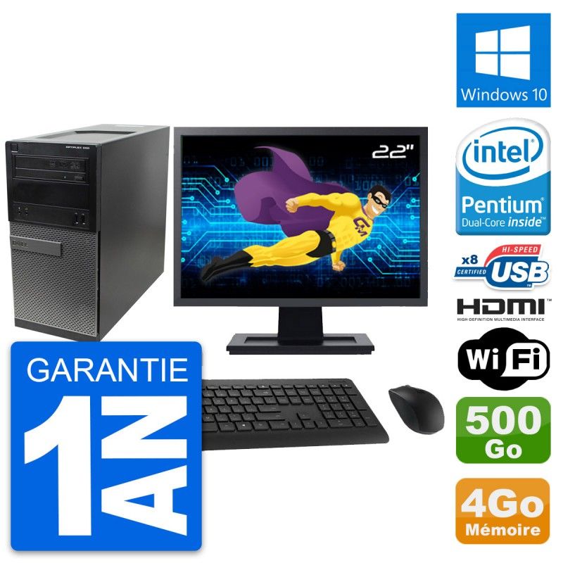 Dell Optiplex 390 MT Desktop - 22" Screen, Intel Pentium G630, 4GB RAM, 500GB HDD, HDMI, Windows 10, Wifi