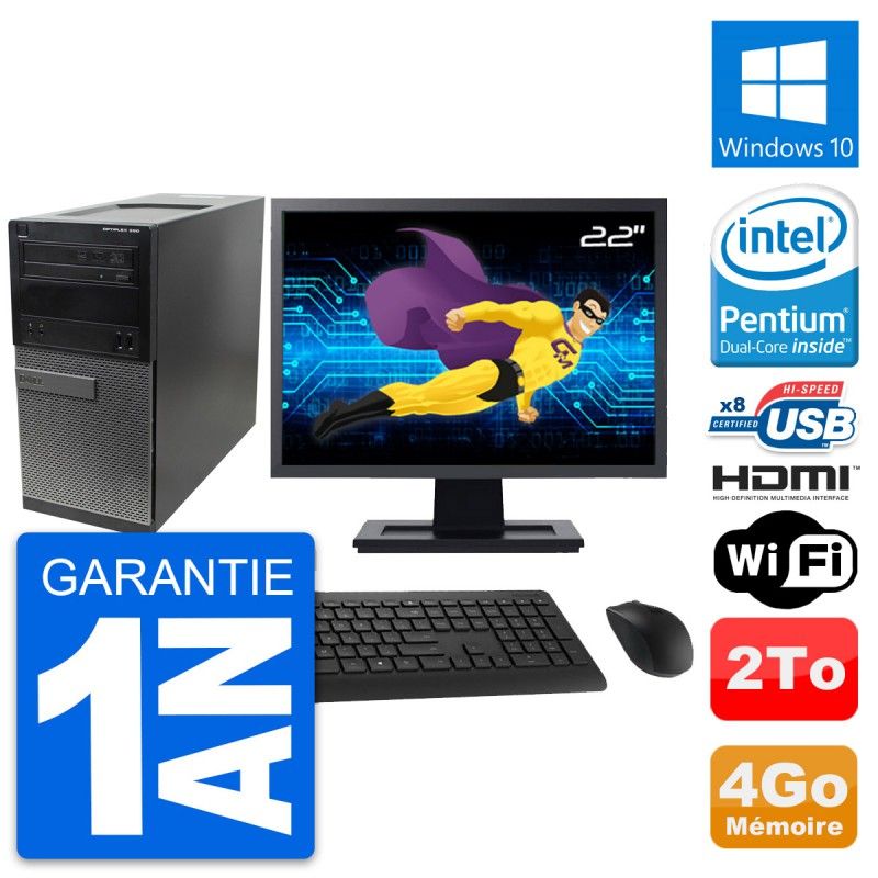 Dell Optiplex 390 MT Desktop PC - 22" Screen, Intel G630, 4GB RAM, 2TB HDD, HDMI, Windows 10, WiFi
