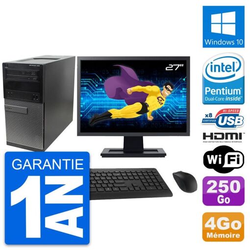 Dell Optiplex 390 MT Desktop PC - 27" Screen, Intel Pentium G630, 4GB RAM, 250GB HDD, HDMI, Windows 10, WiFi