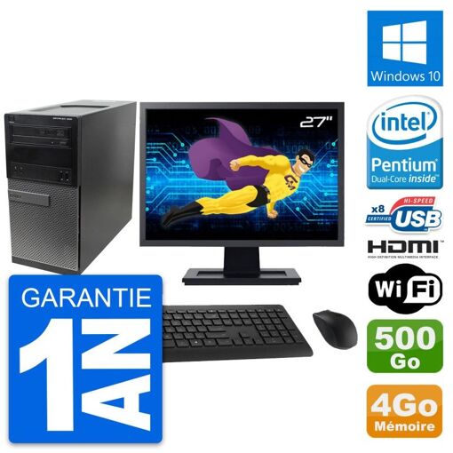 Dell Optiplex 390 MT Desktop Computer, 27" Screen, Intel Pentium G630 2.7GHz, 4GB RAM, 500GB HDD, HDMI, Windows 10, WiFi