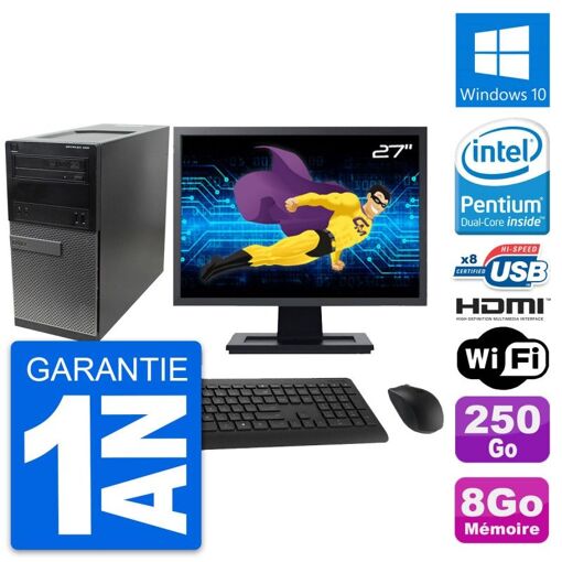 Dell Optiplex 390 MT Desktop PC - 8GB RAM, 250GB HDD, 27" Screen, Windows 10