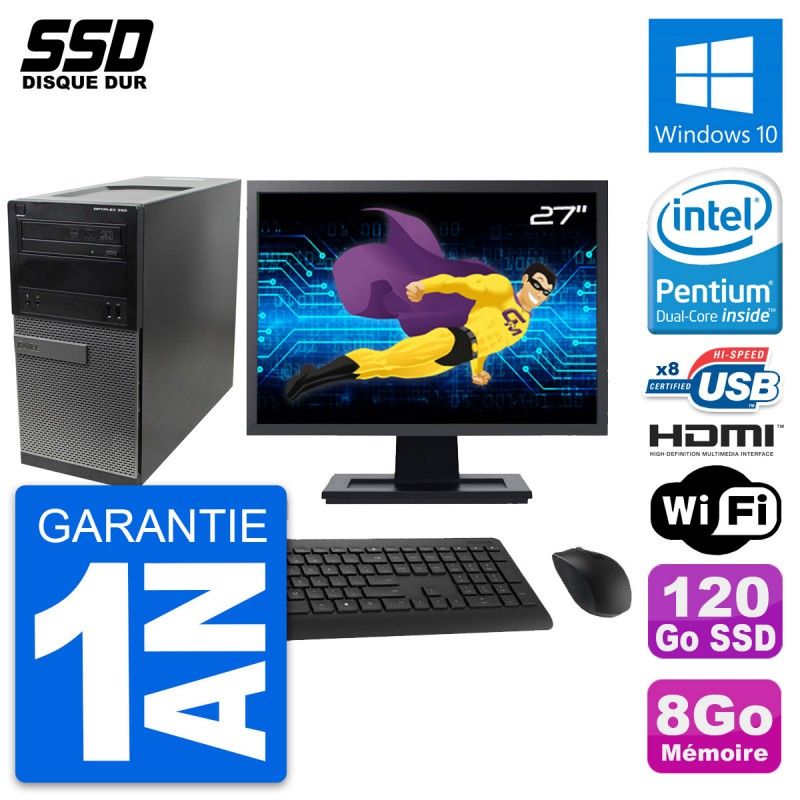 Dell Optiplex 390 MT Desktop PC - 27" Screen, Intel G630, 8GB RAM, 120GB SSD, HDMI, Windows 10, Wifi