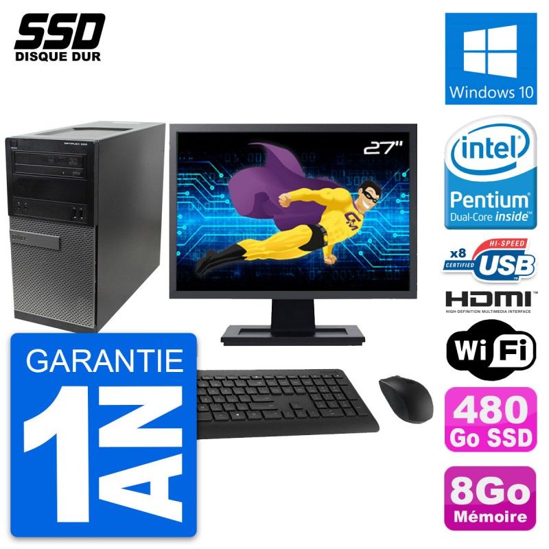 Dell Optiplex 390 MT Desktop PC - 27" Screen, Intel G630, 8GB RAM, 480GB SSD, HDMI, Windows 10, Wifi