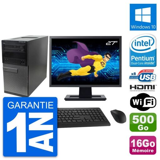Dell Optiplex 390 MT Desktop PC - 27" Screen, Intel Pentium G630, 16GB RAM, 500GB HDD, HDMI, WiFi